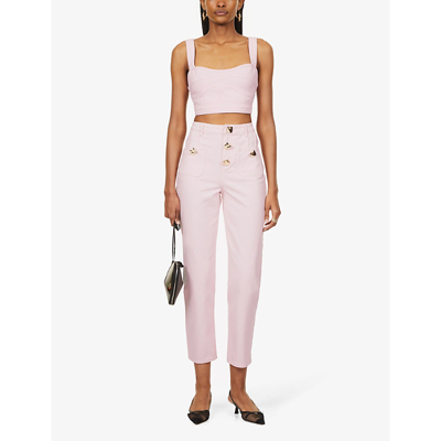 Self-portrait Sweetheart-neck Cropped Denim Top In Pink