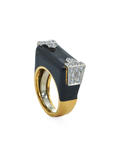 Shop David Webb Women's Hero 18k Yellow Gold, Platinum, Diamond, & Enamel Ring In Black