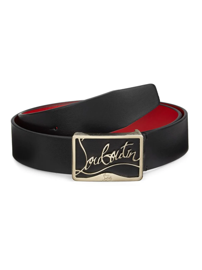 Shop Christian Louboutin Men's Ricky Leather Belt In Black Red