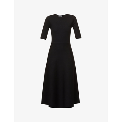 Shop Gabriela Hearst Seymore Flared-hem Wool-blend Maxi Dress In Black
