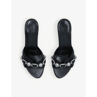 Shop Balenciaga Women's Black Cagole Stud-embellished Leather Sandals