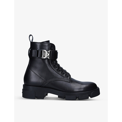 Shop Givenchy Men's Black Terra Logo-buckled Leather Combat Boots
