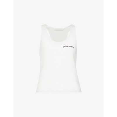Shop Palm Angels Classic Logo-print Cotton Tank Top In White Black
