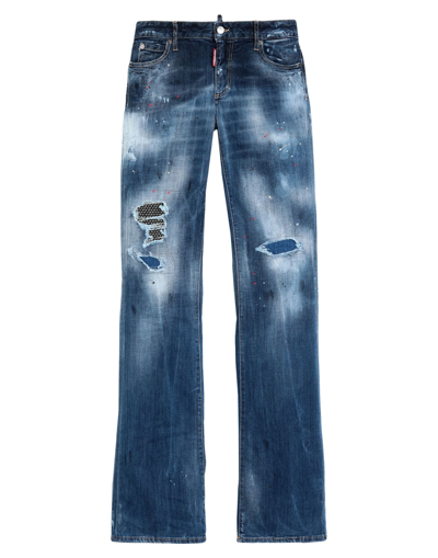 Shop Dsquared2 Woman Jeans Blue Size 8 Cotton, Elastomultiester, Elastane, Bovine Leather, Brass