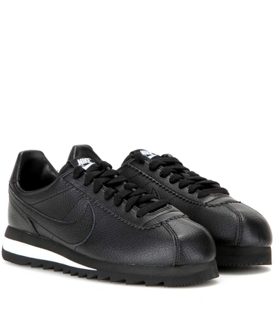 Nike Classic Cortez Embossed Leather Sneakers In Black