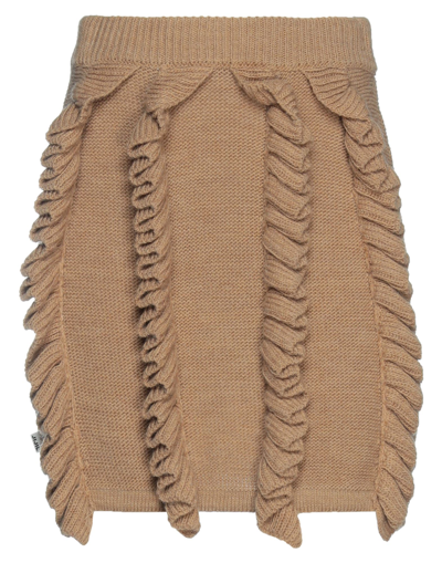 Shop Jijil Woman Mini Skirt Camel Size 10 Acrylic, Virgin Wool In Beige