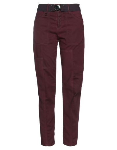 Shop High Woman Pants Burgundy Size 10 Cotton, Elastane In Red