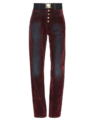Shop High Woman Jeans Burgundy Size 4 Cotton, Rayon, Elastane In Red