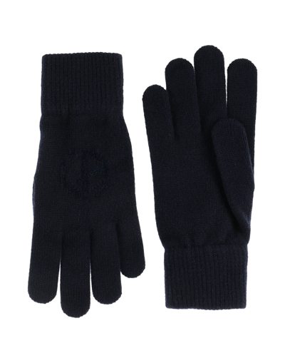 Shop Giorgio Armani Man Gloves Midnight Blue Size L Cashmere, Polyamide, Viscose In Dark Blue