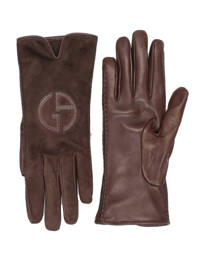 Shop Giorgio Armani Woman Gloves Dark Brown Size M Lambskin