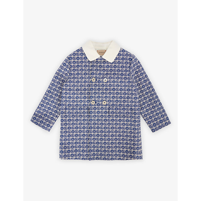 Shop Gucci Look Monogram-embroidered Cotton-blend Coat 36 Months In Bluette
