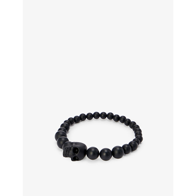 Shop Alexander Mcqueen Skull Beaded Bracelet In Black