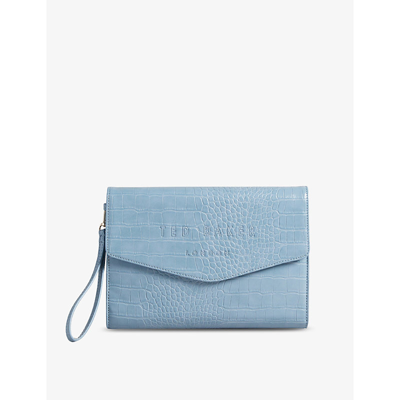 Shop Ted Baker Crocey Croc-effect Faux-leather Clutch In Pl-blue
