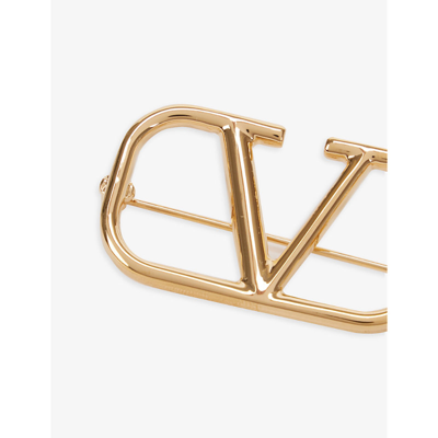 Shop Valentino Garavani Womens Gold Vlogo Brass Brooch