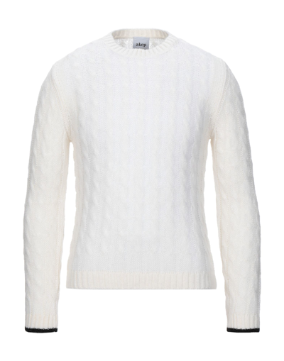 Shop Akep Man Sweater Ivory Size M Acrylic, Polyamide, Mohair Wool In White