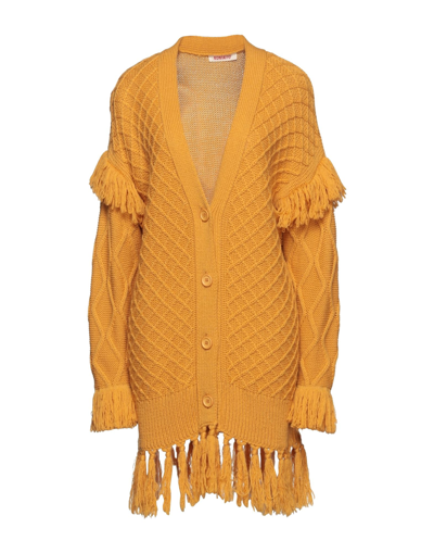 Shop Kontatto Woman Cardigan Ocher Size Onesize Wool, Acrylic In Yellow