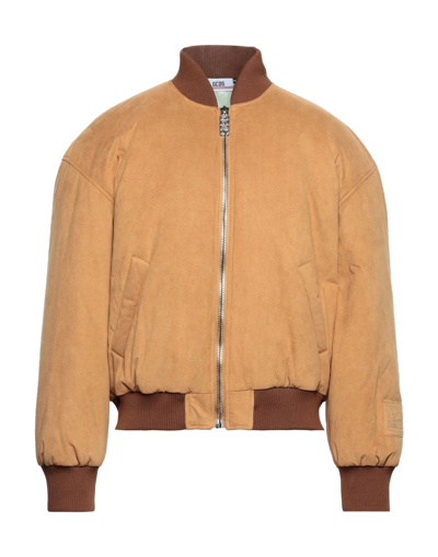 Shop Gcds Man Jacket Tan Size L Polyester, Polyurethane In Brown