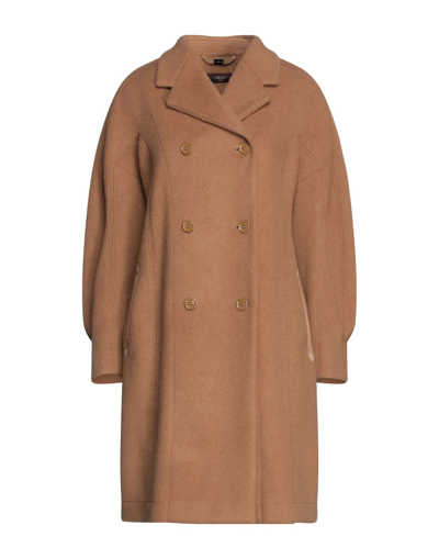 Shop High Woman Coat Camel Size 10 Polyester, Rayon In Beige