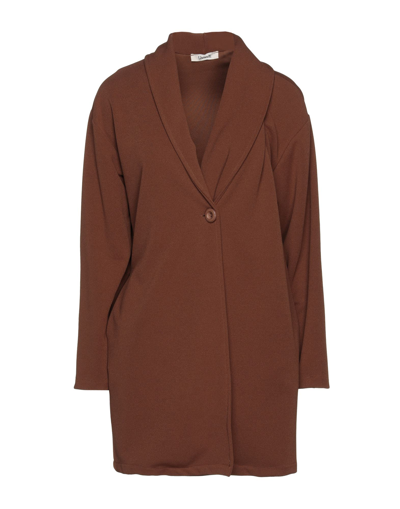 Shop Think Woman Overcoat & Trench Coat Brown Size M Polyester, Elastane