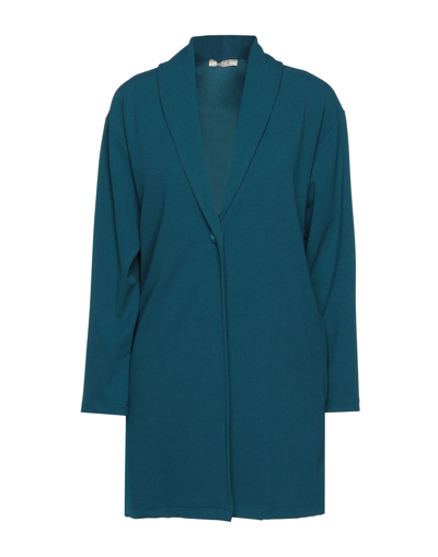 Shop Think Woman Overcoat Deep Jade Size S Polyester, Elastane In Green