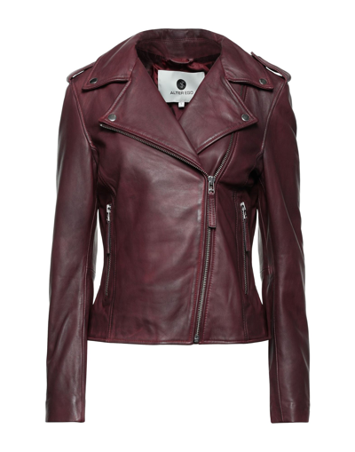 Shop Alter Ego Woman Jacket Burgundy Size S Lambskin In Red