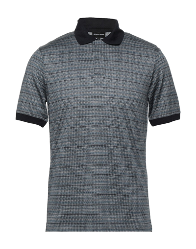 Shop Giorgio Armani Man Polo Shirt Slate Blue Size 44 Silk, Polyamide, Elastane