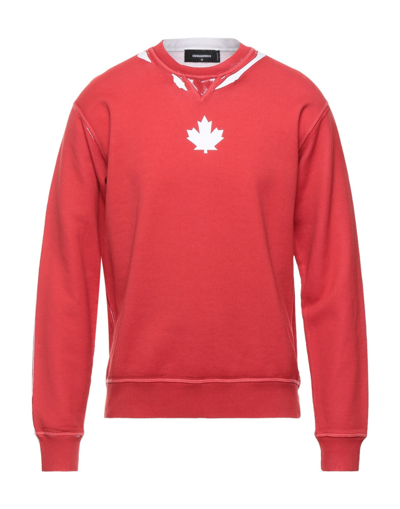 Shop Dsquared2 Man Sweatshirt Red Size L Cotton, Elastane
