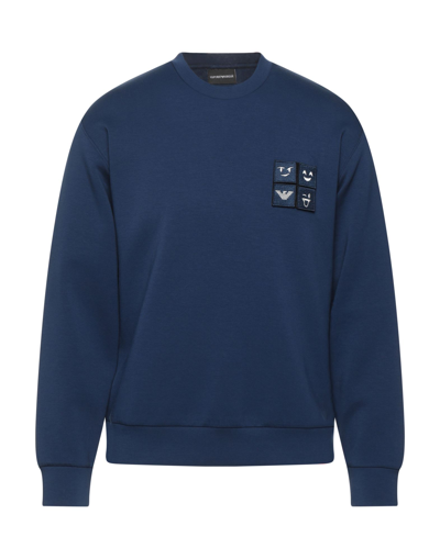 Shop Emporio Armani Man Sweatshirt Blue Size Xs Cotton, Polyester, Elastane