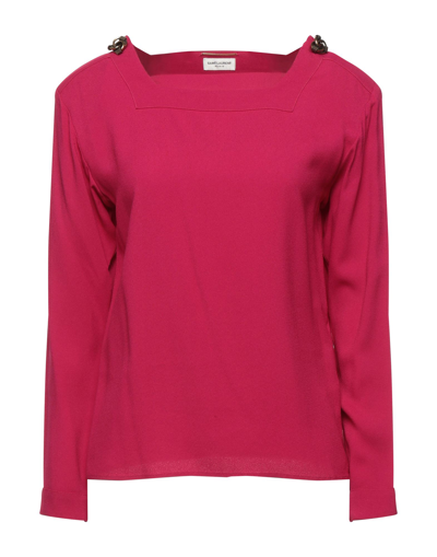 Shop Saint Laurent Woman Top Fuchsia Size 8 Viscose In Pink