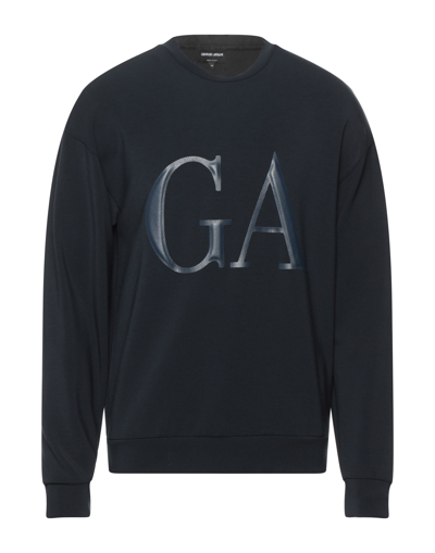Shop Giorgio Armani Man Sweatshirt Midnight Blue Size 44 Modal, Elastane, Polyamide, Bovine Leather