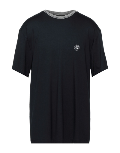 Shop Giorgio Armani Man T-shirt Midnight Blue Size 42 Viscose, Elastane, Polyamide