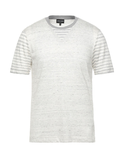 Shop Giorgio Armani Man T-shirt Light Grey Size 42 Silk, Linen, Polyamide, Virgin Wool