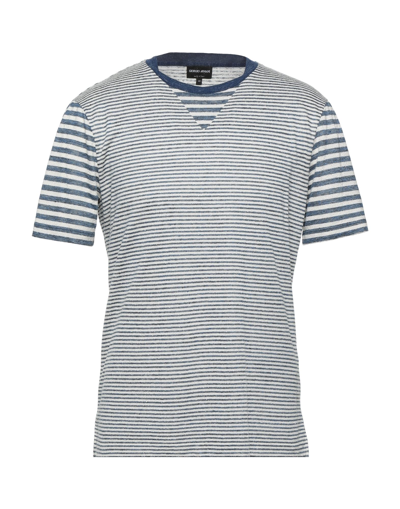Shop Giorgio Armani Man T-shirt Midnight Blue Size 42 Silk, Linen, Polyamide, Virgin Wool