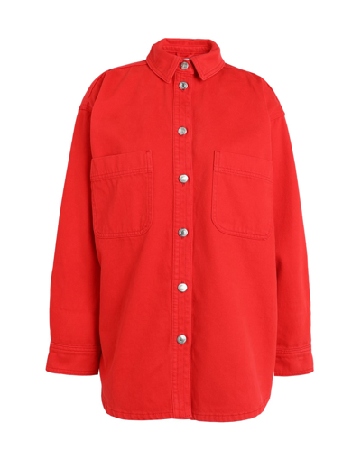 Shop Topshop Woman Denim Shirt Red Size 8 Cotton