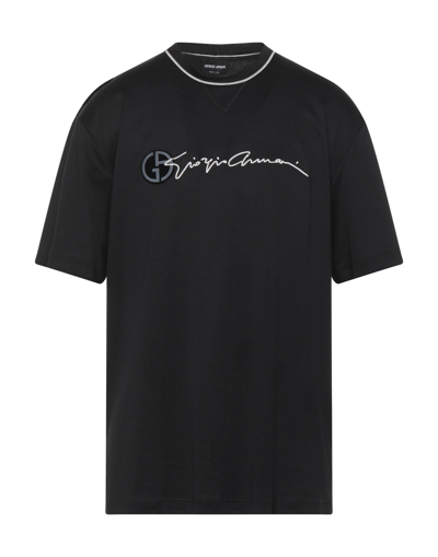 Shop Giorgio Armani Man T-shirt Black Size 42 Cotton, Viscose, Polyamide, Elastane, Polyester