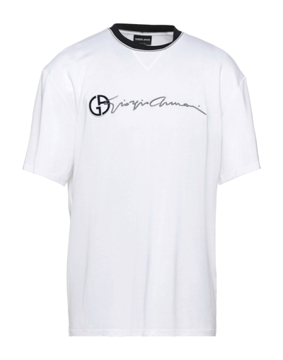 Shop Giorgio Armani Man T-shirt White Size 38 Cotton, Viscose, Polyamide, Elastane, Polyester