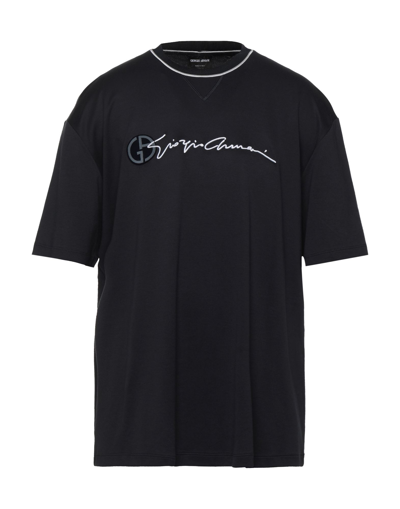 Shop Giorgio Armani Man T-shirt Midnight Blue Size 38 Cotton, Viscose, Polyamide, Elastane, Polyester