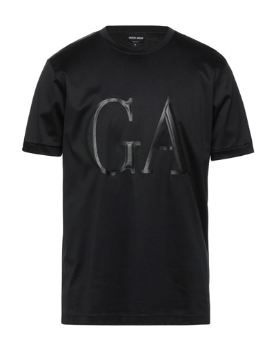 Shop Giorgio Armani Man T-shirt Black Size 46 Cotton, Bovine Leather