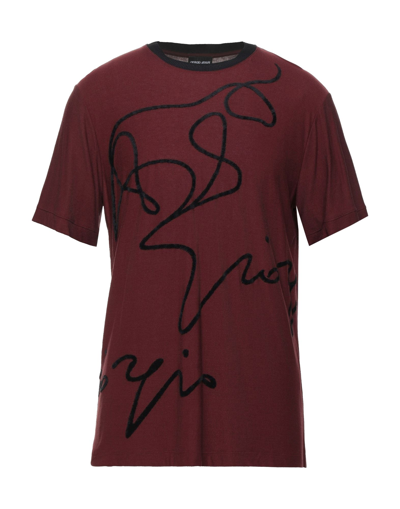 Shop Giorgio Armani Man T-shirt Burgundy Size 44 Viscose, Polyamide, Polyester, Elastane In Red