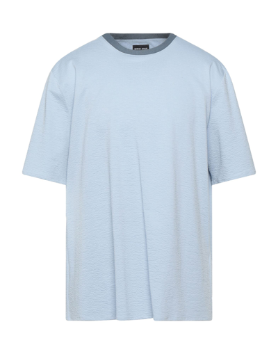 Shop Giorgio Armani Man T-shirt Sky Blue Size 44 Cotton, Polyester, Linen, Synthetic Fibers