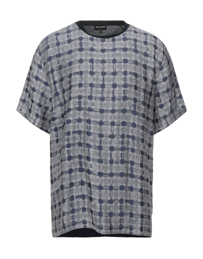 Shop Giorgio Armani Man T-shirt Blue Size 42 Linen, Viscose, Polyamide, Elastane