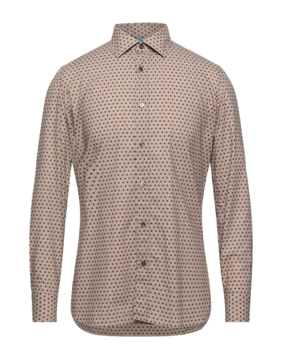 Shop Giampaolo Man Shirt Sand Size 15 ½ Cotton In Beige