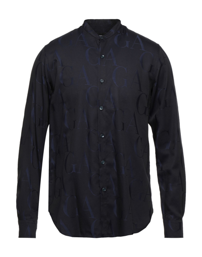 Shop Giorgio Armani Man Shirt Midnight Blue Size 15 ¾ Cotton, Lyocell In Dark Blue