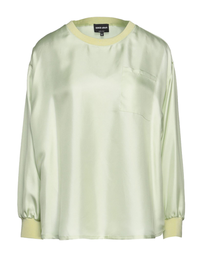 Shop Giorgio Armani Woman Top Light Green Size 4 Mulberry Silk, Viscose, Polyamide, Elastane