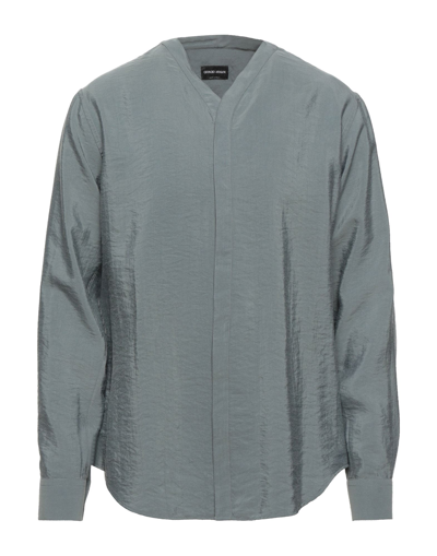 Shop Giorgio Armani Man Shirt Lead Size 15 ¾ Mulberry Silk, Polyamide In Grey
