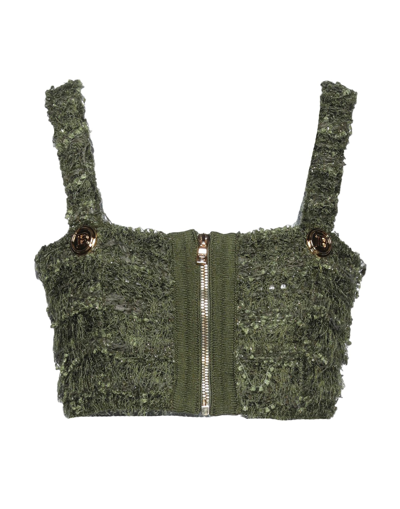 Shop Balmain Woman Top Military Green Size 4 Viscose, Polyamide, Acrylic, Polyurethane, Virgin Wool