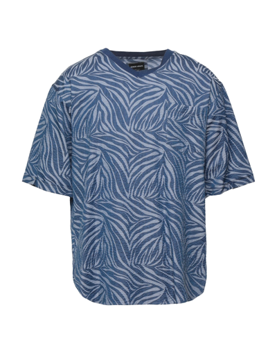 Shop Giorgio Armani Man T-shirt Blue Size L Cotton, Viscose, Polyester