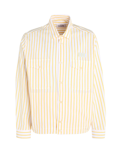 Shop Lc23 Seersucker Stripes Overshirt Man Shirt Yellow Size M Cotton