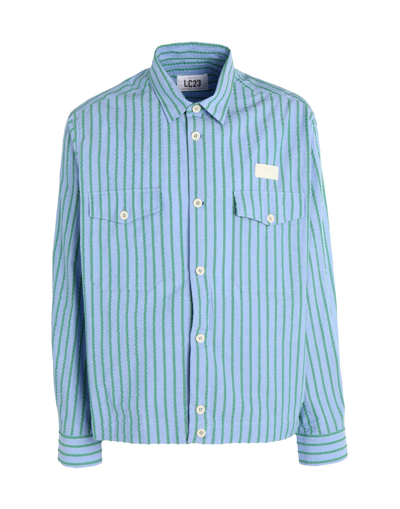 Shop Lc23 Seersucker Stripes Overshirt Man Shirt Blue Size M Cotton