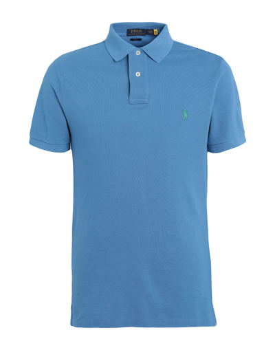 Shop Polo Ralph Lauren Slim Fit Mesh Polo Shirt Man Polo Shirt Slate Blue Size L Cotton
